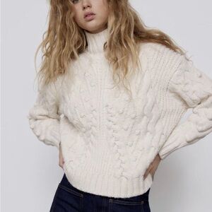 ZARA Blogger’s Favorite Sweater Cream Ivory Bobble Knit Cozy Women’s Medium